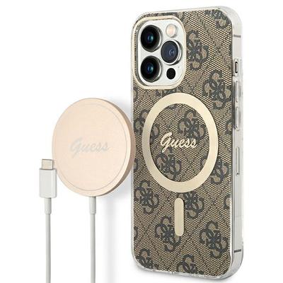 Set Guess GUBPP13LH4EACSW Case+ Charger iPhone 13 Pro Brown/brown Hard Case 4G Print MagSafe