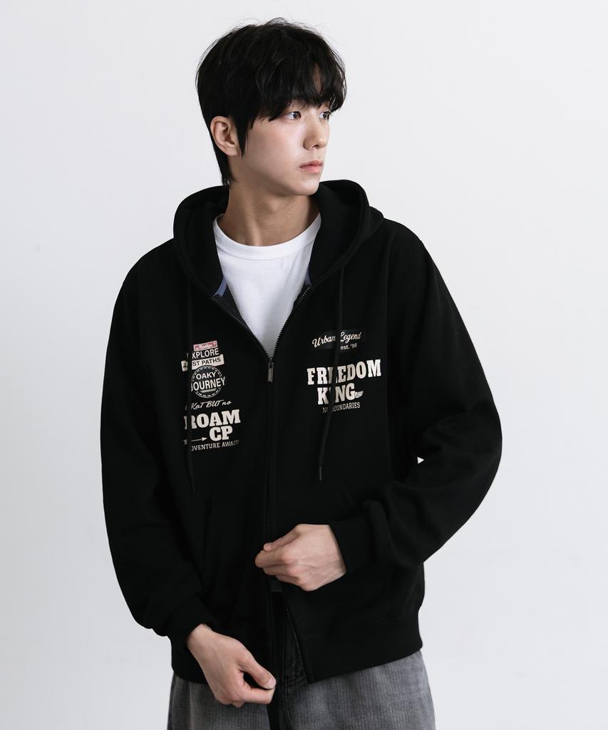 Alvinclo Patch Print Two-Way Zip-Up Hoodie Azh773 (3 Colors)