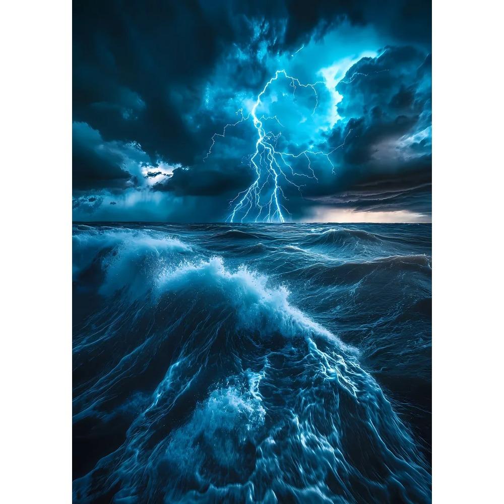 Naturkatastrophe Apokalyptischer Sturm Poster Blitze über dem Ozean Drucke Leinwandbild Wandkunst Bilder Heim Wohnzimmer Dekor