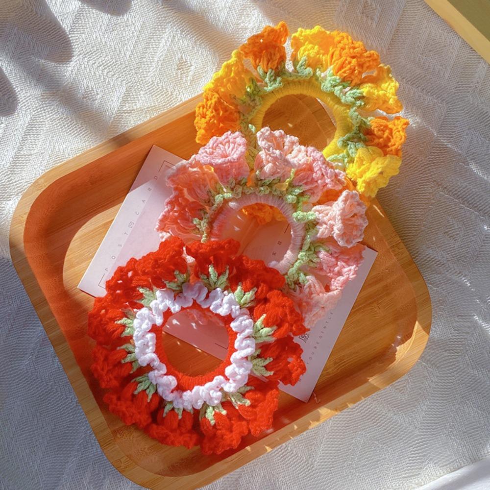 Handmade Crocheted Flower Scrunchies Flores Convallariae Sweet Hair Tie Knitted Hair Rope  Girls