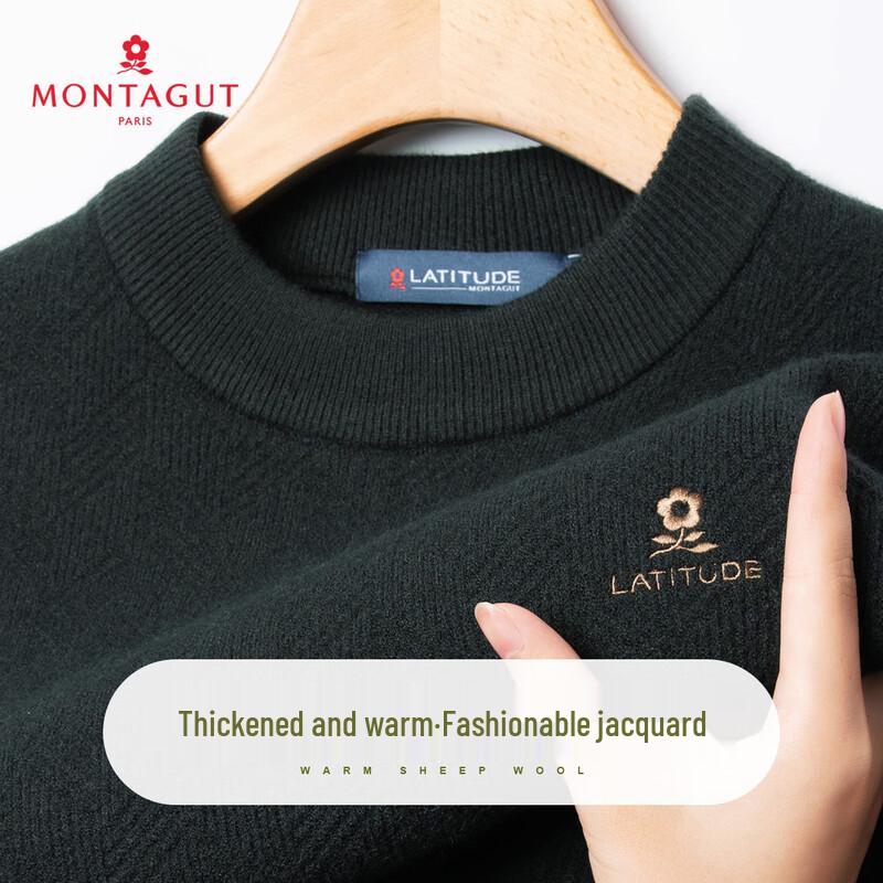 

MONTAGUT Men s Jacquard Embroidered Round Neck Thick Knitted Sweater XL