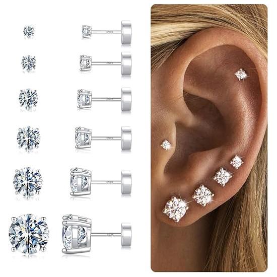 Kolip 6 Pairs Hypoallergenic Stud Earrings, Cartilage Earrings Set for Women Men