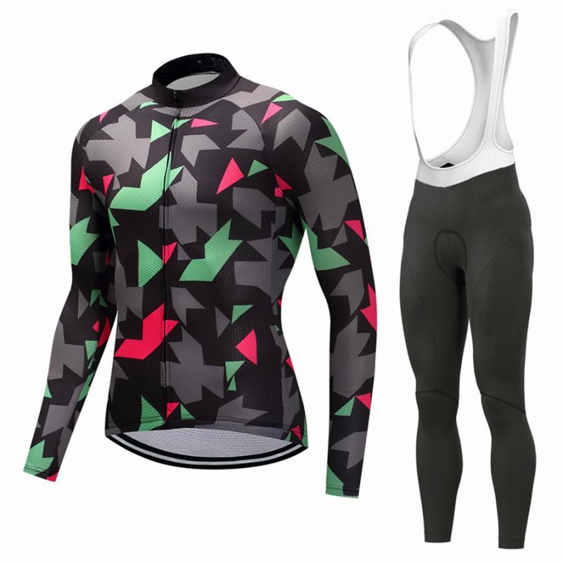 Mens Long Sleeve Cycling Jersey Set Breathable Quick Dry Bike Riding Sportswear