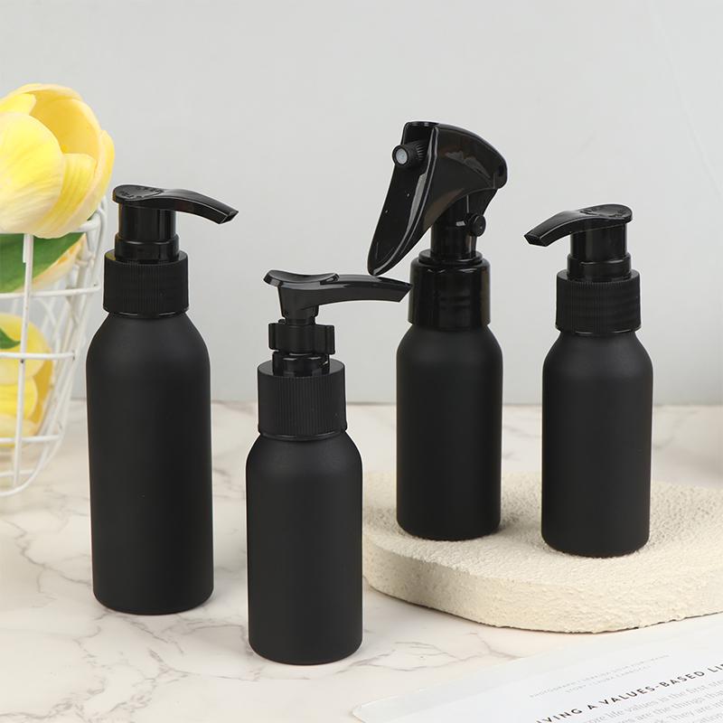 40 ml - 250 ml Černá matná hliníková láhev s víčkem Parfémová pleťová voda Kosmetický toner Láhev na vodu Cestovní přenosná plnitelná láhev