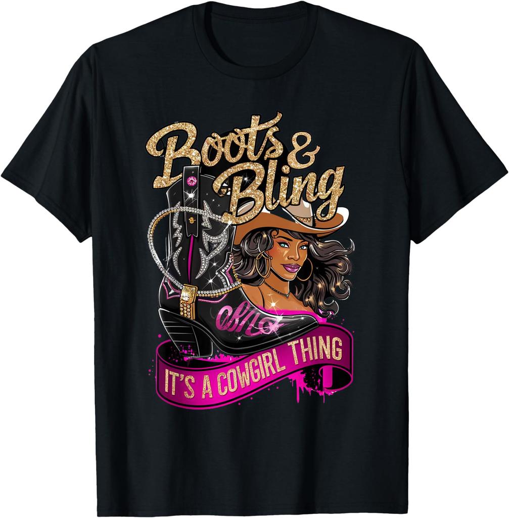 Boots And Bling It's A Cowgirl Thing Rodeo Hat Funny T-Shirt Size S-4XL