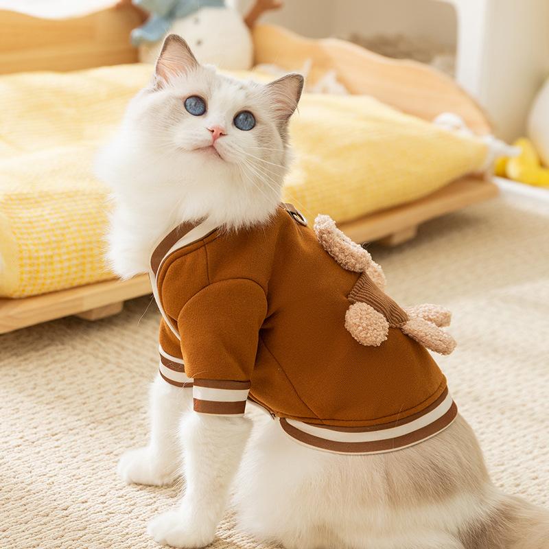 Cute Autumn and Winter Cat Clothes Pocket Three-dimensional Bear Can Lead Puppies Puppies Kittens Warm Pet Sweater