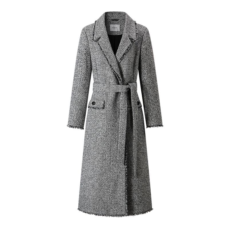 

PORTS Женское длинное пальто из смесового черного твида M