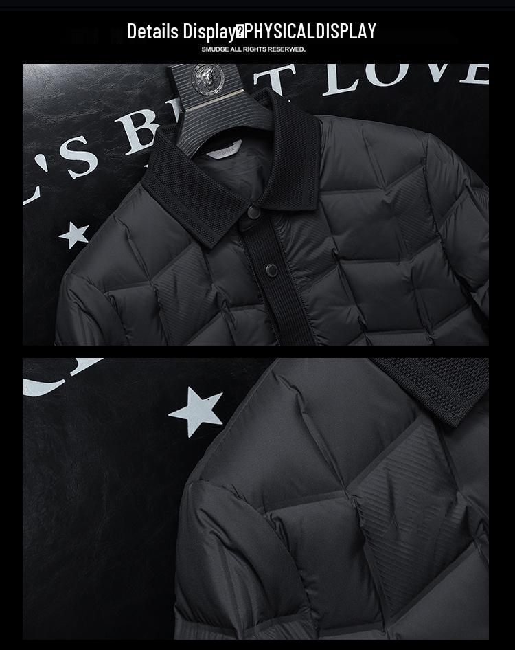 Winter 2025 Korean Style Slim Fit Men's Dark Floral Lapel Down Jacket Coat