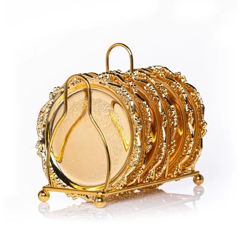 Kollektion 6-teiliges Untersetzer-Set Kreative Getränkeuntersetzer mit dekorativem Ständer Rutschfeste Metall-Tassenunterlagen Tischplatten-Display mit Halter