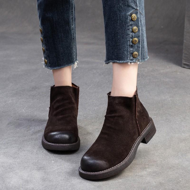 Johnature Matte Leather Chelsea Boots Commuter Cowhide Short Boots Versatile Women's Shoes