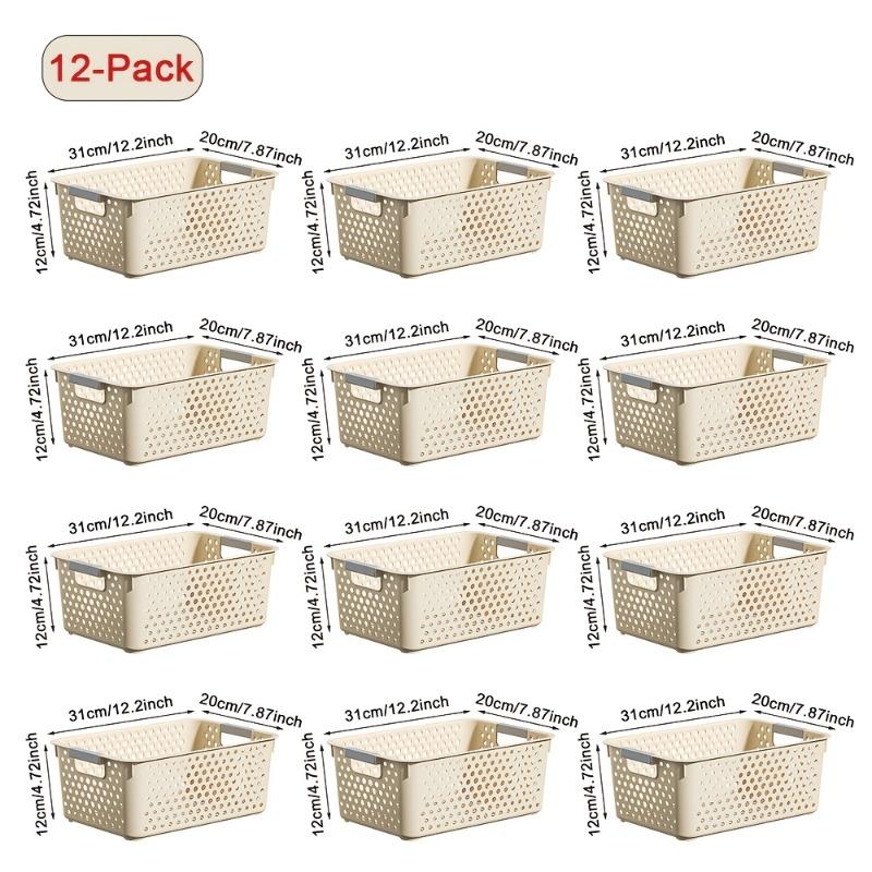 

12pcs Stackable Plastic Storage Baskets Organizer with Handles Space-Saving Storage Boxes for Home Organization Shelf Baskets