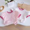 Girls' Shirts Summer Pink Short Sleeved T-shirt Versatile Cartoon Print Summer Round Neck Half Sleeved Tops for Girls