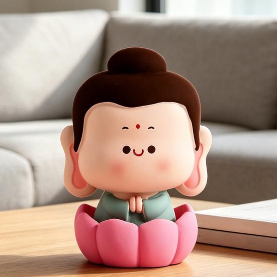 Estatua de Buda en Base de Loto Pequeña Figura de Buda de Loto de Resina Escultura de Meditación para Decoración de Escritorio de Oficina en Casa Tablero de Coche