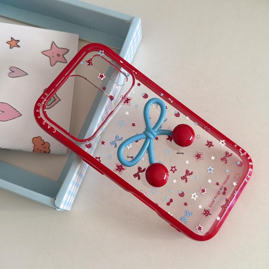 Custom Polka Dot Cherry Bow iPhone Case for 16 Pro Max/15/14 – New for Women