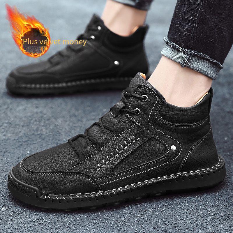 Men’s Hiking Boots Black Brown Casual Retro Leather Men’s Outdoor Handmade Boots for Men Plus Size winter warm boots