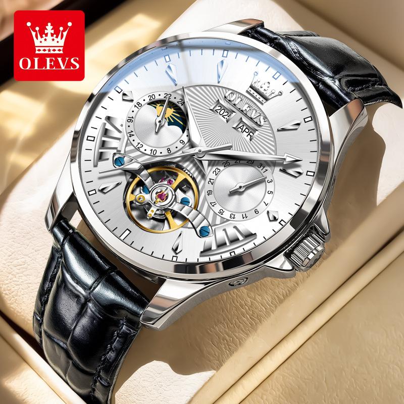OLEVS Watch with Hollowed-out Movement, Multi-functional Perpetual Calendar, Mechanical Watch, Water-resistant, Men's Watch, Men's Timepiece