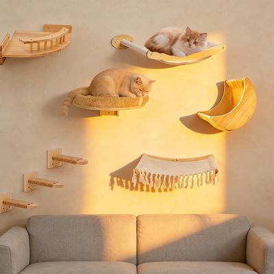 Cat Wall Climbing Shelves ScratcherFurniture Wall Mounted Bed Cat Wall Shelves & Hammock for Indoor Cats Home Decor Accessories