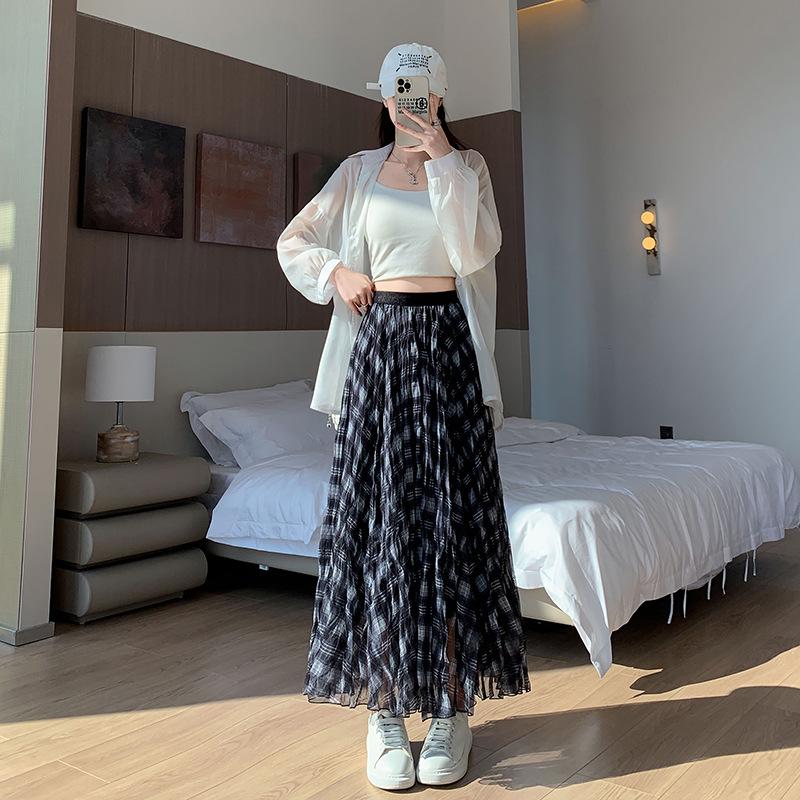 Women's Retro Plaid A-line Skirt: 2026 Spring Mid-length, Irregular Hem