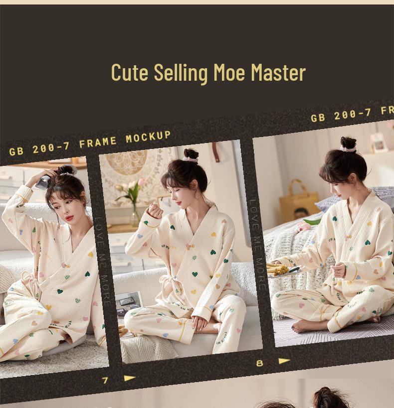 Gesteppter Langarm-Kimono-Stil Umstands- & Stillpyjama - Warmluft-Baumwoll-Cardigan Homewear