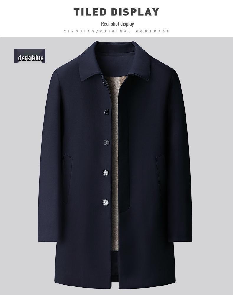 Winter Mid-length Business Coat for Middle-aged Men with Warm Mink Velvet Lining