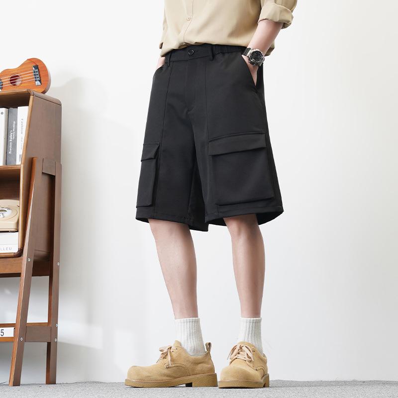 

Летние мужские повседневные брюки, свободные японские брюки с несколькими карманами, рабочая одежда, брюки длиной пять четвертей, модные костюмные шорты L чёрный