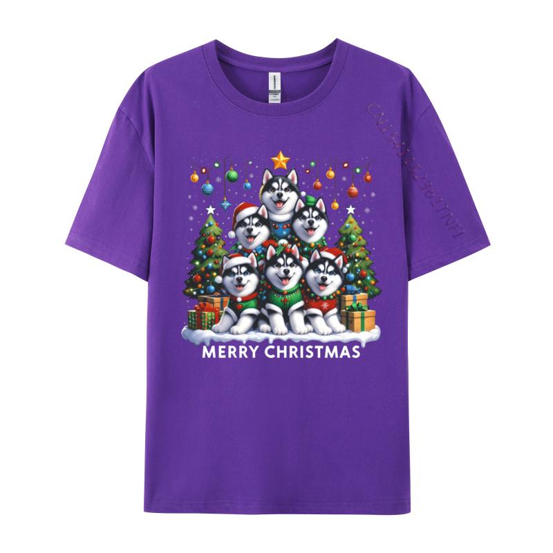 Husky Dog Christmas Tree Merry Christmas Matching Xmas Tshirts Print Tshirt Unisex T Shirt Hot Sale Short Sleeve Oneck