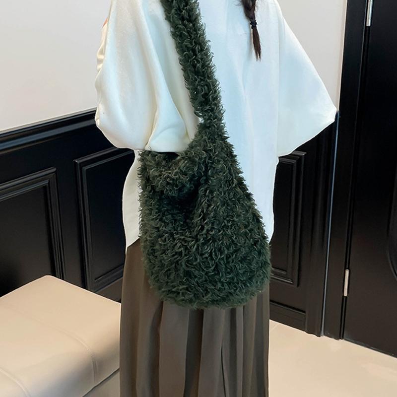Yogodlns Korean Version Autumn and Winter New Women's Fashionable Versatile Practical Fashion Long-Haired Furry Shoulder Crossbody Bag