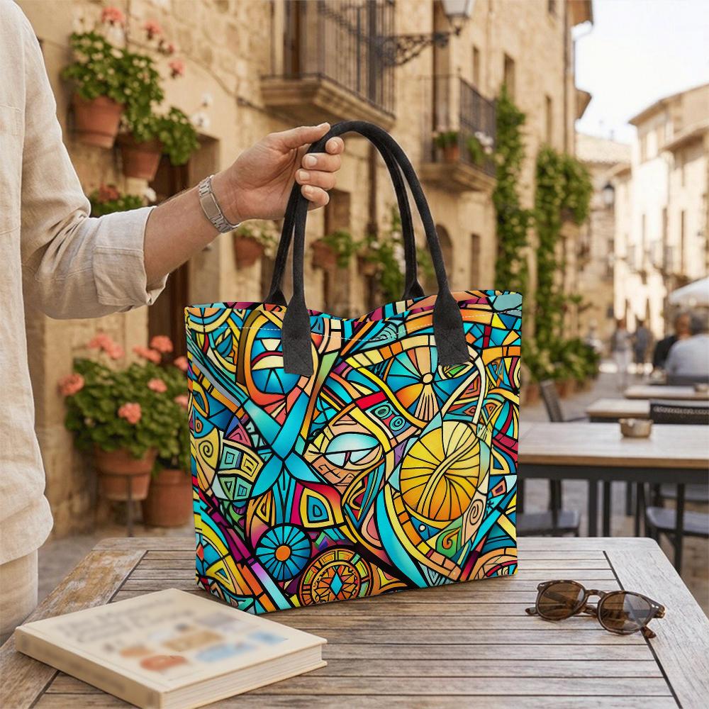 Colorful Abstract Art Tote Bag Fashion Daily Handbag Large Capacity Casual Shoulder Bag For Shopping Travel Work