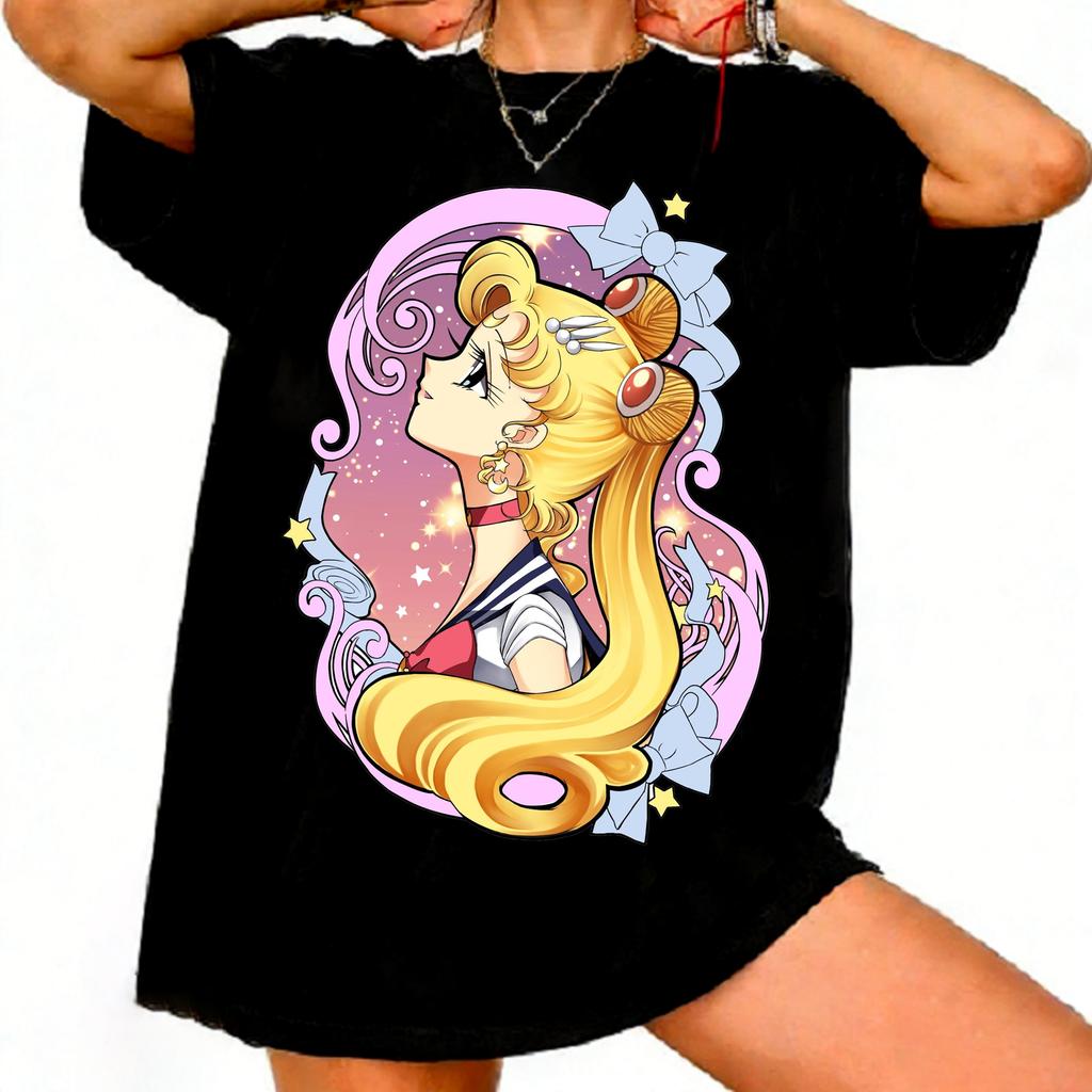 Sailor Moon Retro 90s Anime Graphic T Shirt Summer Cotton Unisex Women Tee Streetwear Casual Trend Short Sleeve Couple Hip Hop Top