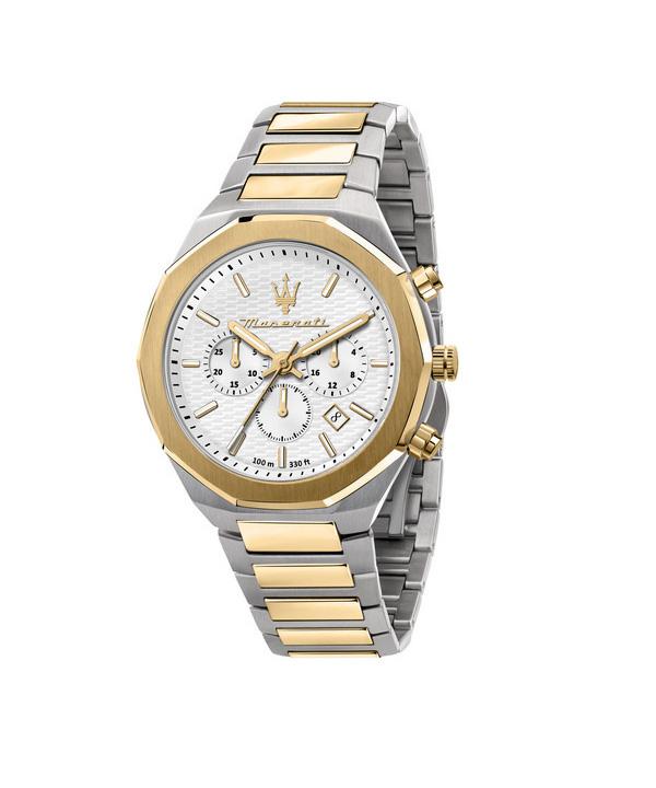 

Maserati Stile Хронограф Двухцветная нержавеющая сталь Белый циферблат R8873642009 100М Мужские часы белый