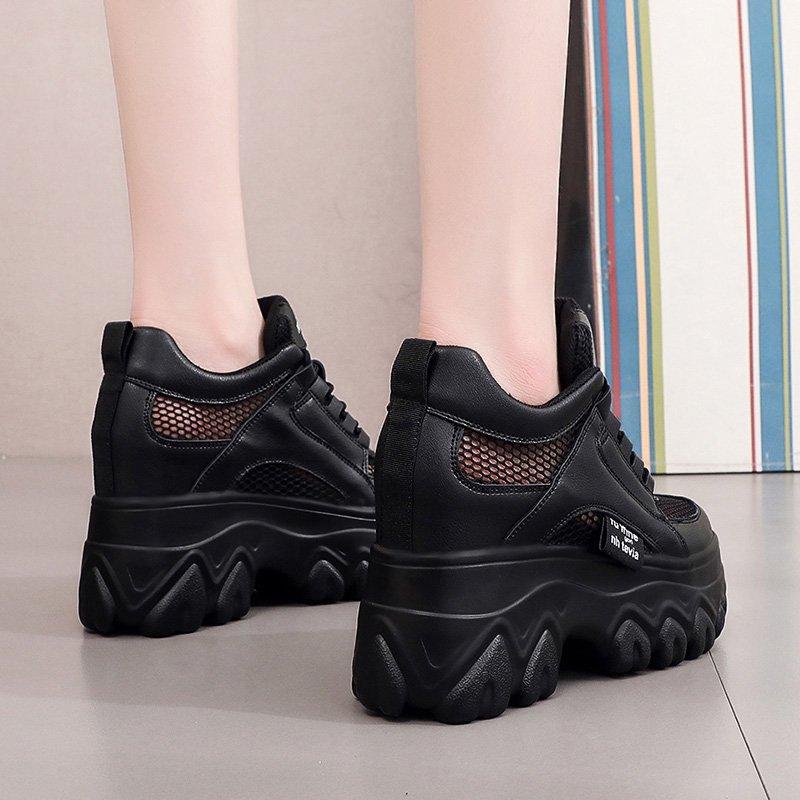 Scarpe che aumentano l'altezza per donna, Scarpe vecchie, Scarpe estive in rete traspirante, Scarpe casual con plateau, Scarpe bianche