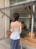 White Ruffled Bow Tie Strap Bandeau Top - Chic Slimming Waist-Cinched Summer Style for Women