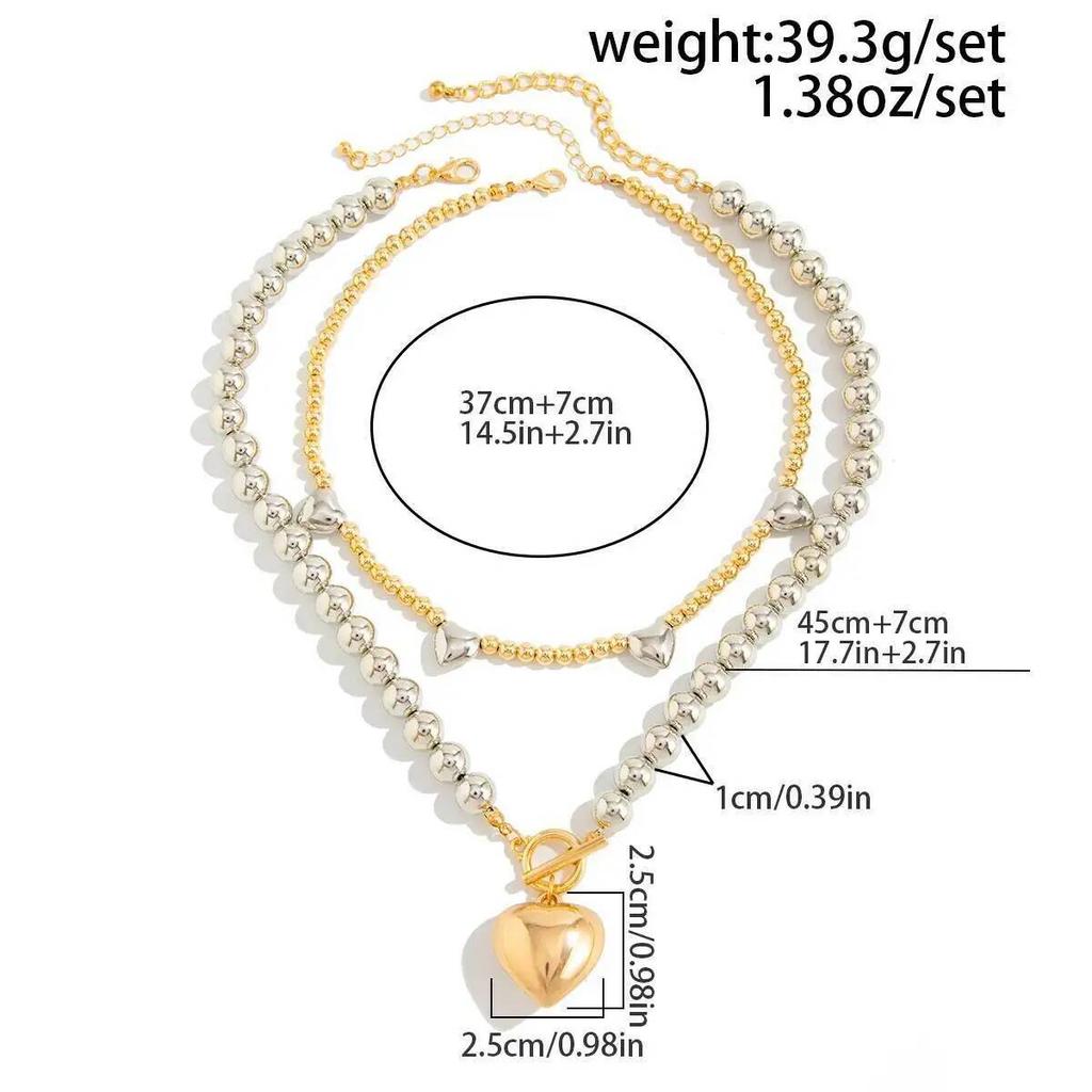 IngeSight.Z 2Pcs/Set Trendy Handmade Beaded Love Heart Pendant Choker Necklace Women Punk Clavicle OT Chain Party Jewelry Gifts