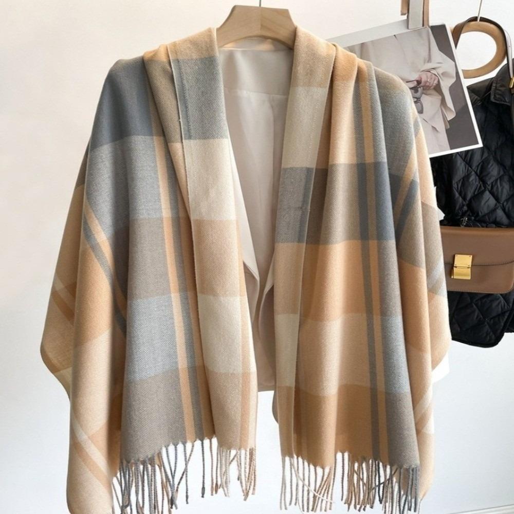 Thick Imitation Cashmere Shawl Keep Warm Shawl Wrap Simple Plaid Scarf  Girl
