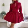 Sexy High Waist Hollow Out Swing Dress for Women Solid Color Large Size Autumn Winter Fashion