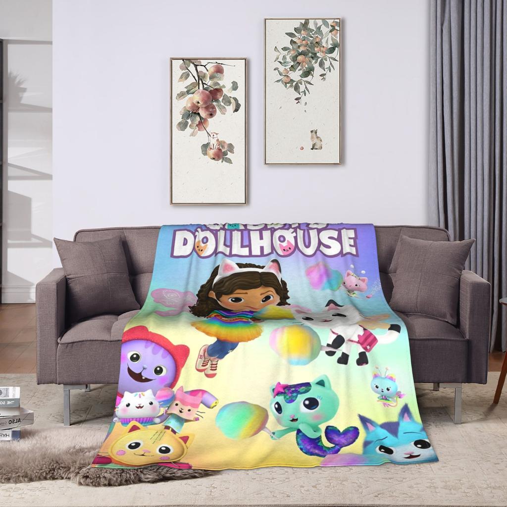 Cartoon Cute Gabbys Dollhouse Blankets Fleece Summer  Breathable Warm Throw Blanket for Bedding Outdoor Plush Thin Quilt