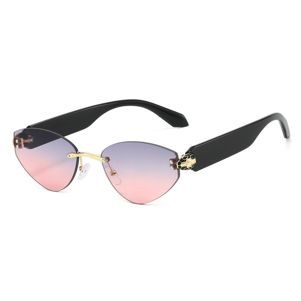 

New Luxury Frameless Gradient Oval Women Sunglasses Y2K Personality Bead Inlay Design All Match Trendy Men Sun Glasses UV400 as picture