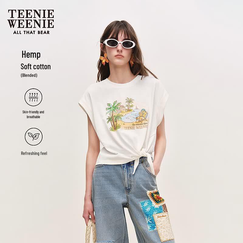 Женская футболка Teenie Weenie с мультяшным медведем L белый
