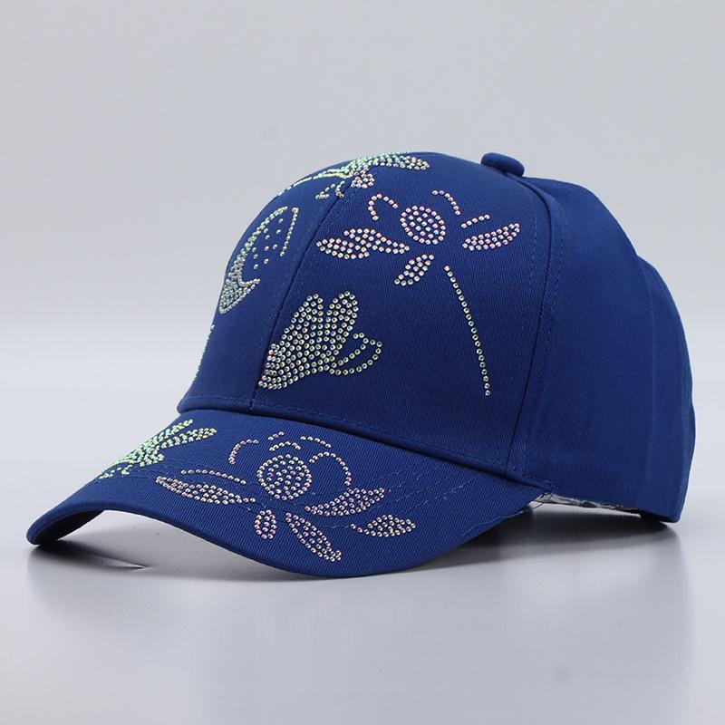 New women's diamond-encrusted baseball cap spring and summer cotton sunshade butterfly bamboo leaf rhinestone cap