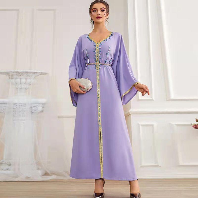 Fashion New Arrival Hand Sewing Drill V Neck Internet Celebrity Model Shoelace Dress Hand Stitched Diamond Dress