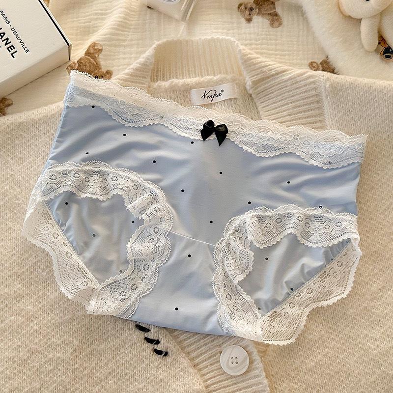 4PCS Women's Lace Panties M-XL Thin Sexy Ice Silk Briefs Dots Breathable Underwear Female Soft Intimates
