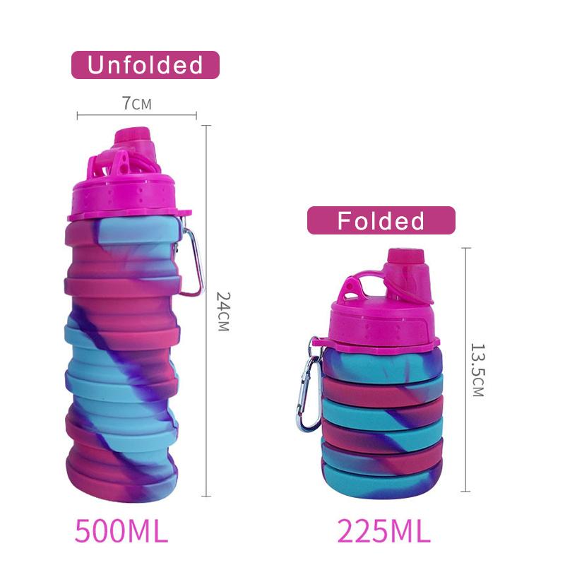 Zusammenfaltbare Silikon-Wasserflasche Faltbare Sport-Wasserbecher mit Karabiner Fitness-Kessel Tragbar für Outdoor-Reisen Trinkbecher