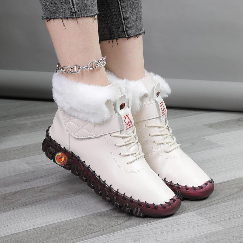 Women's Snow Boot Fashion Hand Sewing Ankle Boots for Women Warm Short Leather Boots Women Waterproof Cotton Shoes Botas Mujer