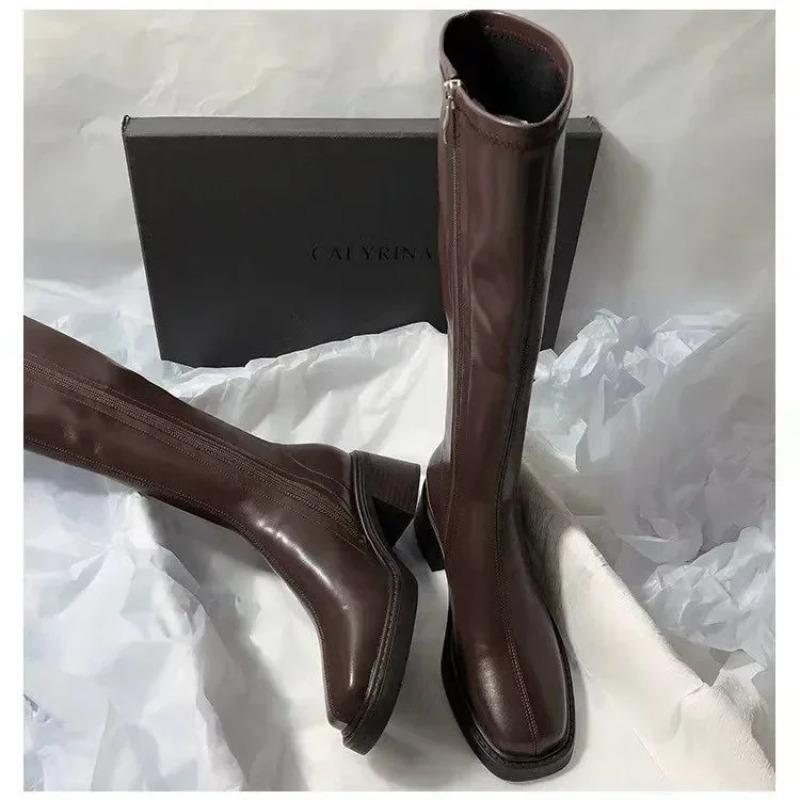 Women's Knee-high Boots High Quality Soft Leather Boots Temperament Slim Long Booties Side Zipper Women's High Boots Botas Mujer