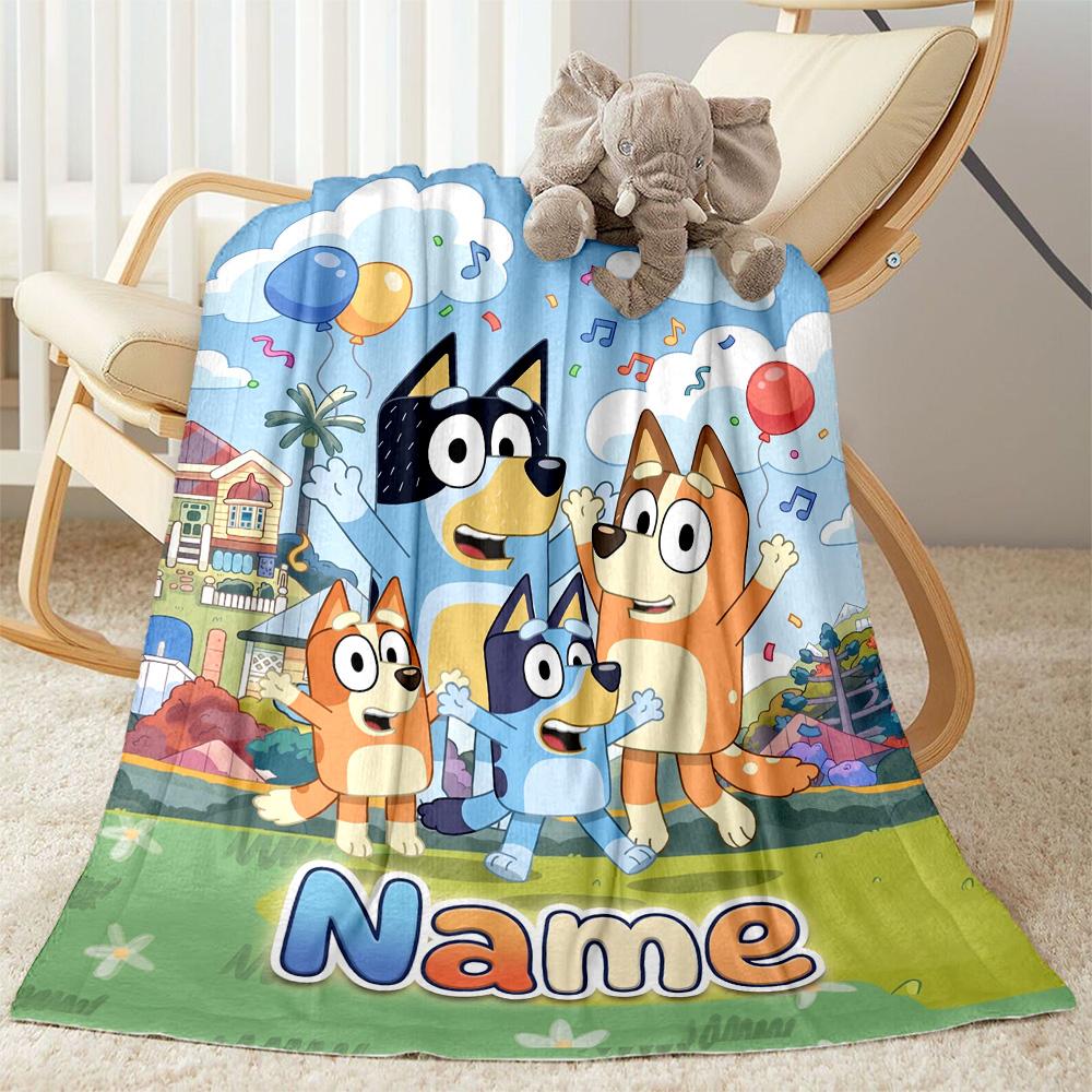 Bluey's Colorful Adventure Personalized Name Blanket Cozy Personalized Blanket Soft & Cozy Versatile for Nap Couch Picnics Chair