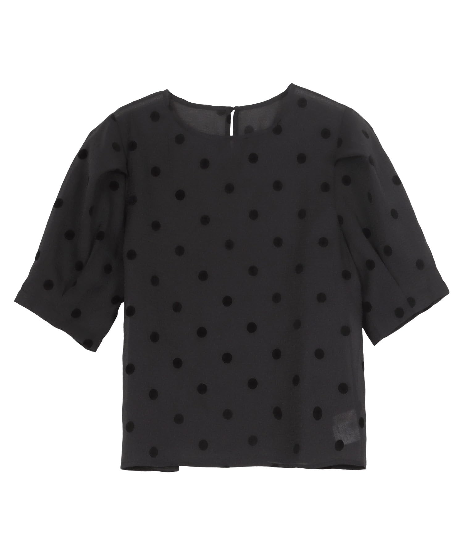 

Kobe Lettuce Sheer Blouse Short Puff Sheer Shirt for and the Office Size Black Top, Sleeve, Dotted, Sleeves, Work, Commuting, [C7618], M, чёрный
