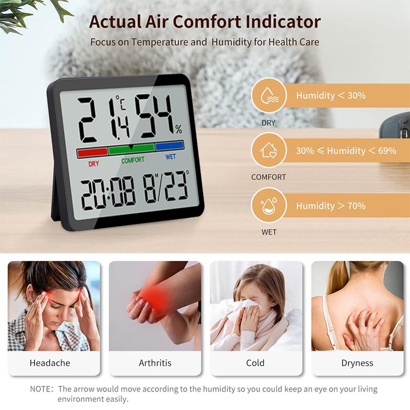 Slim Electronic Digital Clock Wall Mountable Magnetic LCD Small Alarm Clock Multi-function Temperature Humidity Electronic Clock