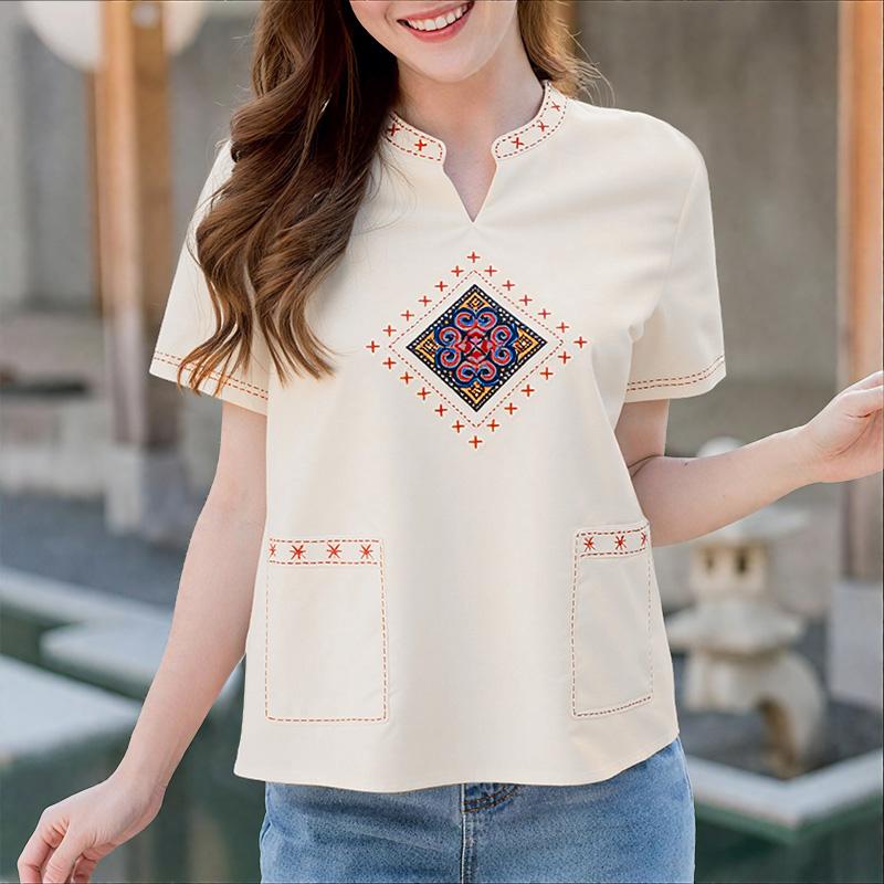 

ZANZEA Женская блузка с V-образным вырезом, летняя, с коротким рукавом и принтом S