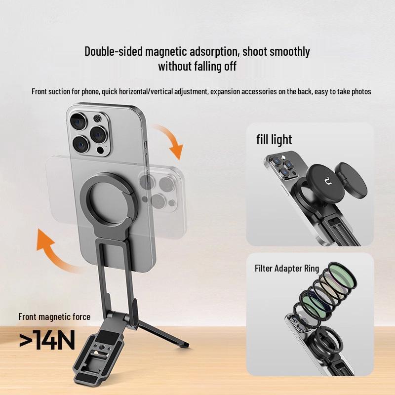 Magnetic Travel Phone Holder: Portable, Foldable, Rotatable, Extendable for Climbing, High-Speed Rail, Gym, Kitchen, Storage, Selfie Stick