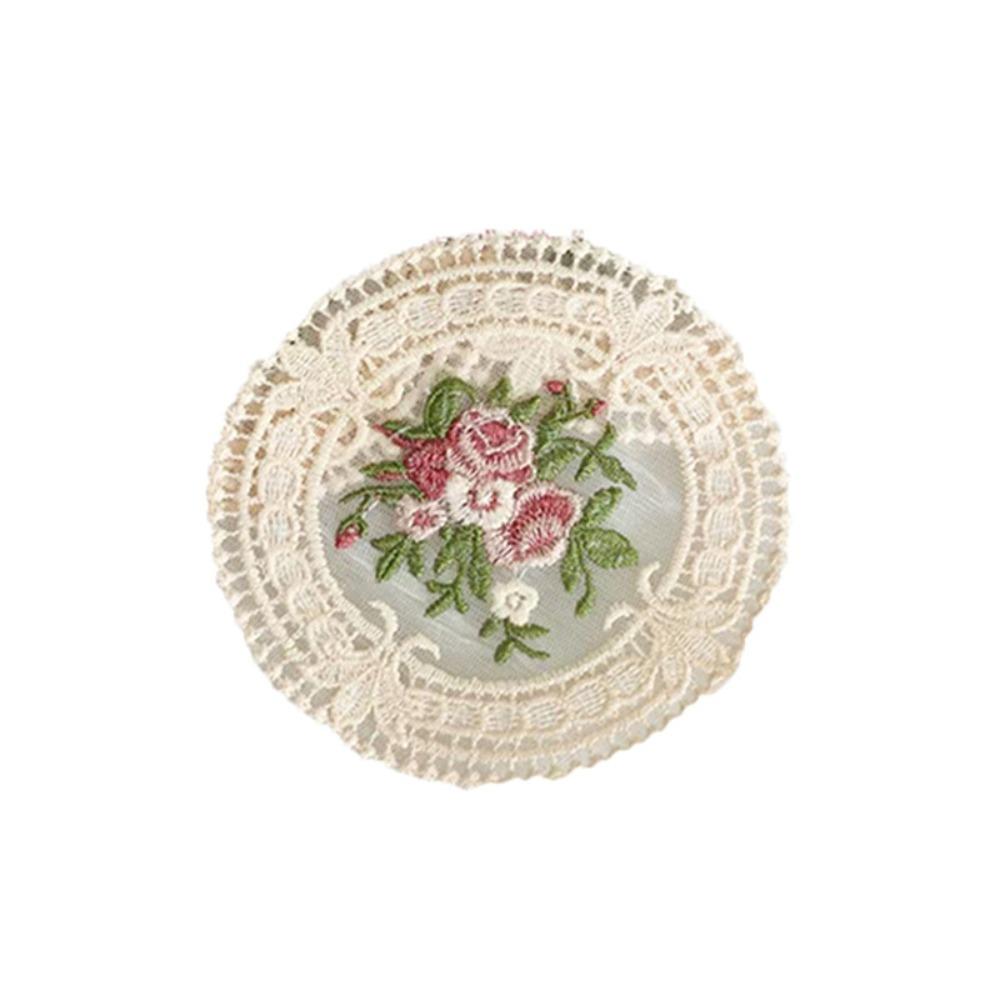 Exquisite Embroidery Placemat Heat Insulation Flower Coasters Vintage Lace Coaster  Table Setting Style C